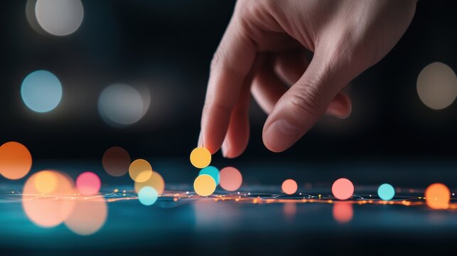 A hand pointing at a significant data point on a scatter plot, highlighting a trend or correlation between variables.