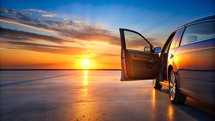 A Striking Silhouette of a Car Door Open Against a Sunset Sky  AI generated