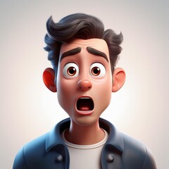 Shocked scared amazed cartoon character adult man male guy on light background. Real feelings expression concept