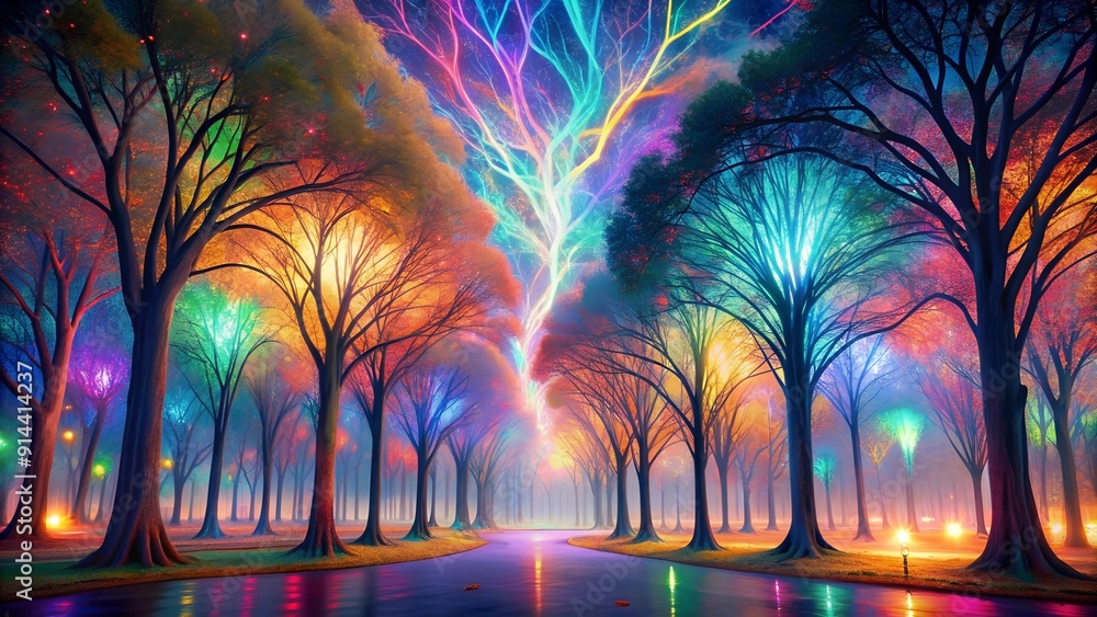 Poster neon synaptic forest: a futuristic tapestry of glowing neural pathways generative ai