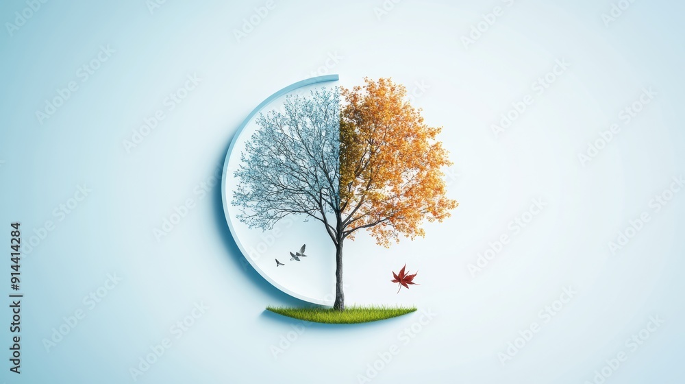 Aufkleber a circular timeline illustrating the seasonal changes throughout a year, with each segment represent