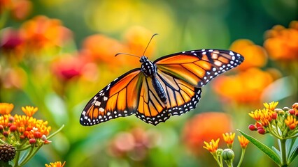 Fototapeta premium Monarch Majesty: A Symphony of Orange, Black, and White AI generated