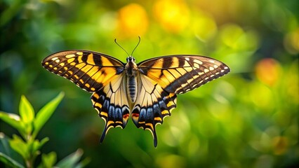 A Moment of Flight: The Black and Yellow Tiger Swallowtail in Motion  AI Generated