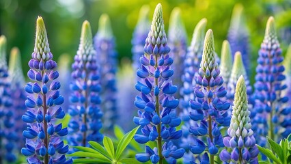 A Symphony of Blue: A Close-Up View of Lupine Blossoms  Generative AI