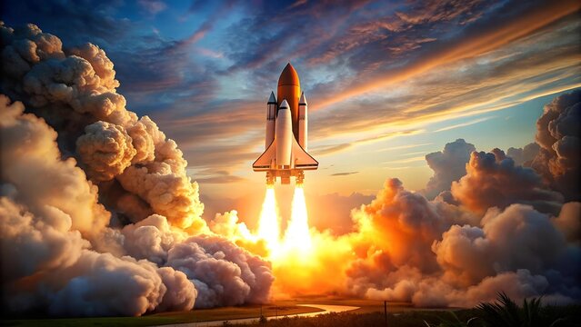 A Symphony of Fire and Light: The Majestic Launch of a Shuttle Spaceship  Generative AI
