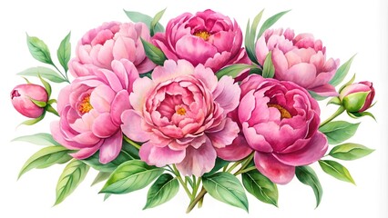 A Symphony of Pink: Delicate Peony Bouquet in Watercolor  Generative AI