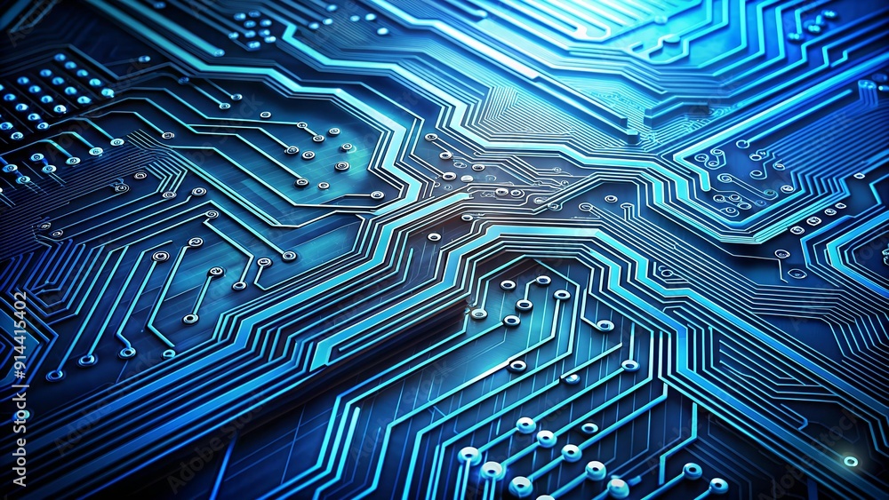 Poster abstract blue circuit board: a symphony of lines and traces generative ai