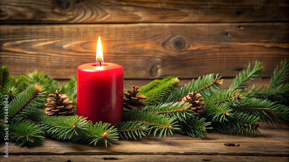 Poster a festive glow: first advent candle on a rustic wreath generative ai
