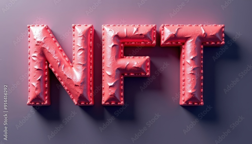 Poster 3d textured 'nft' text in pink with a modern and glossy finish.