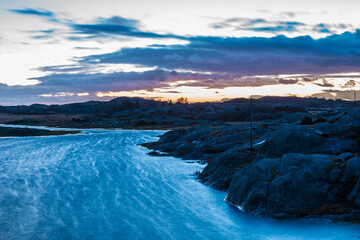 Cold autumn afternoon view of a rocky coast.