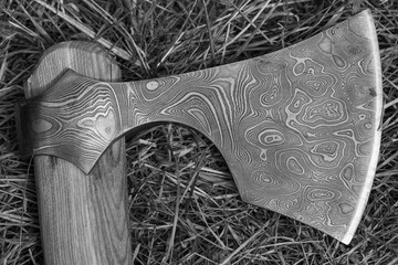 Wikinger Axt mit Damast Klinge, Bartaxt	