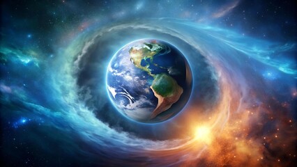 Obraz premium The Earth in the Embrace of Cosmic Light generative AI