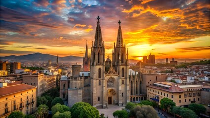 Barcelona Cathedral bathed in the Golden Hour  Generative AI