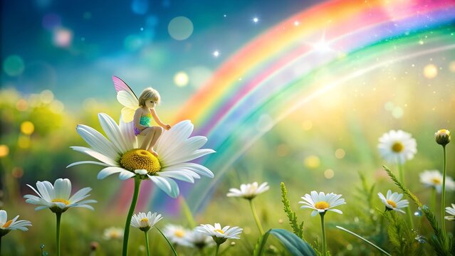 Tinkerbell in a Rainbow Meadow  Generative AI