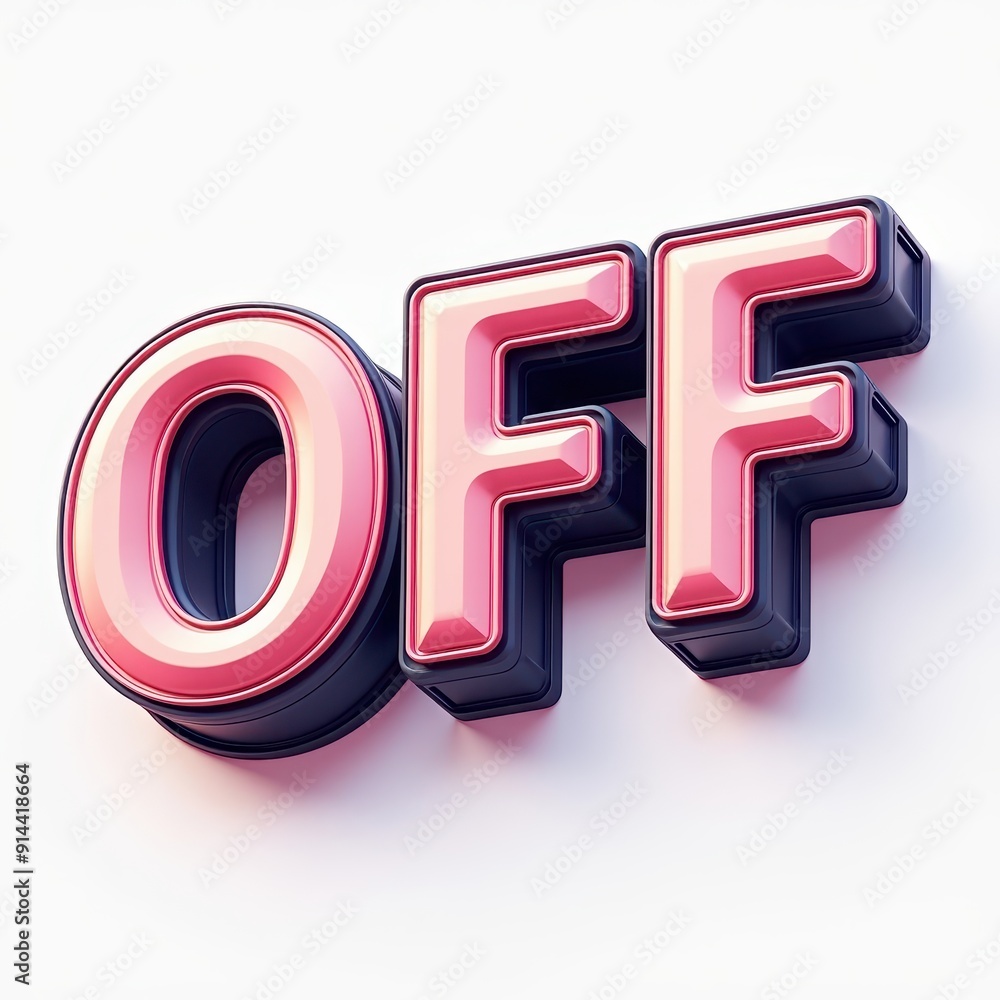 Poster 3d shiny 'off' text in pink and black with a modern design style.