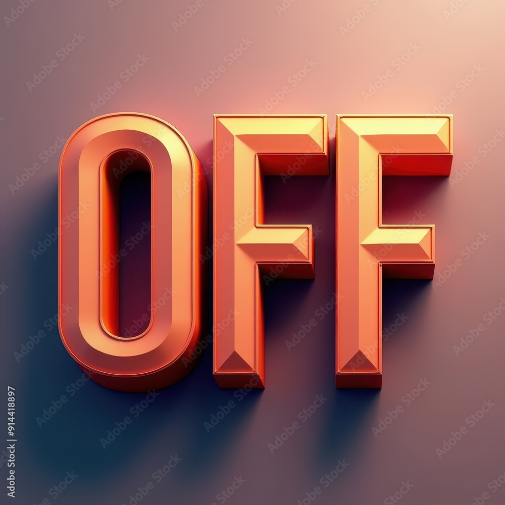 Aufkleber 3d metallic 'off' text with a glowing gradient background.