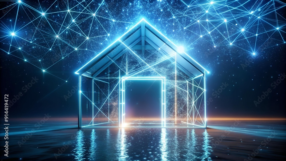 Poster aetherial abode: a cybernetic dream home suspended in the digital void generative ai
