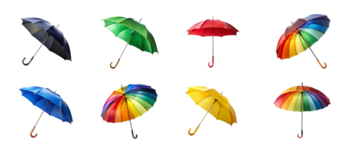 Colorful Umbrella Collection on Transparent Background, Isolated Graphic
