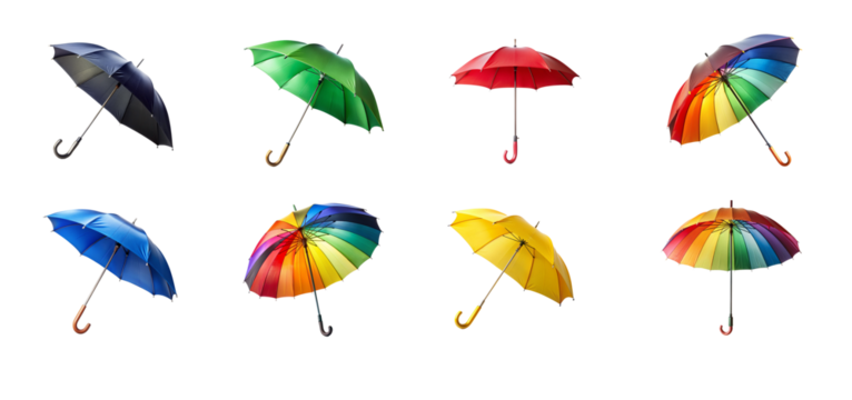 Colorful Umbrella Collection on Transparent Background, Isolated Graphic
