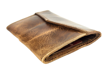 Compact RFID Blocking Leather Wallet Isolated on Transparent Background