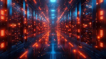 Futuristic data center with glowing servers - generative ai