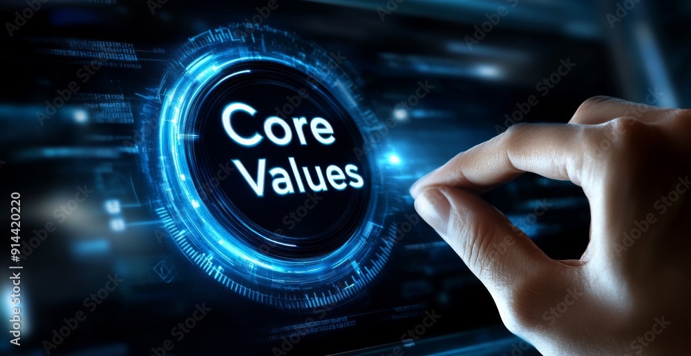 Poster a visual display of corporate values guiding responsible decision-making.