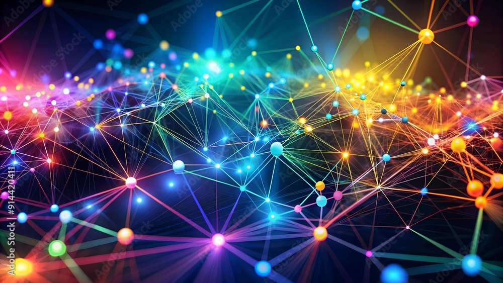 Poster digital symphony: a network of glowing nodes ai generated