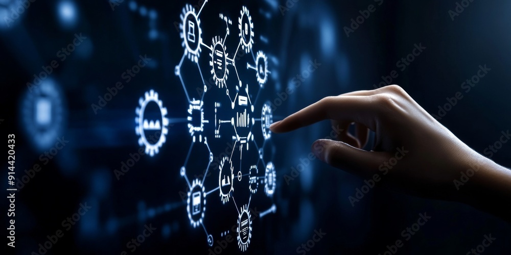 Poster hand gestures signify the control of digital systems.