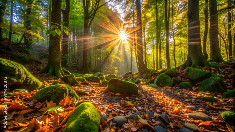 Poster sun-dappled forest floor generative ai