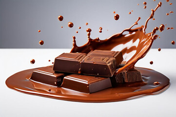 Group of solid dark chocolates covered with big swirl of melted chocolate