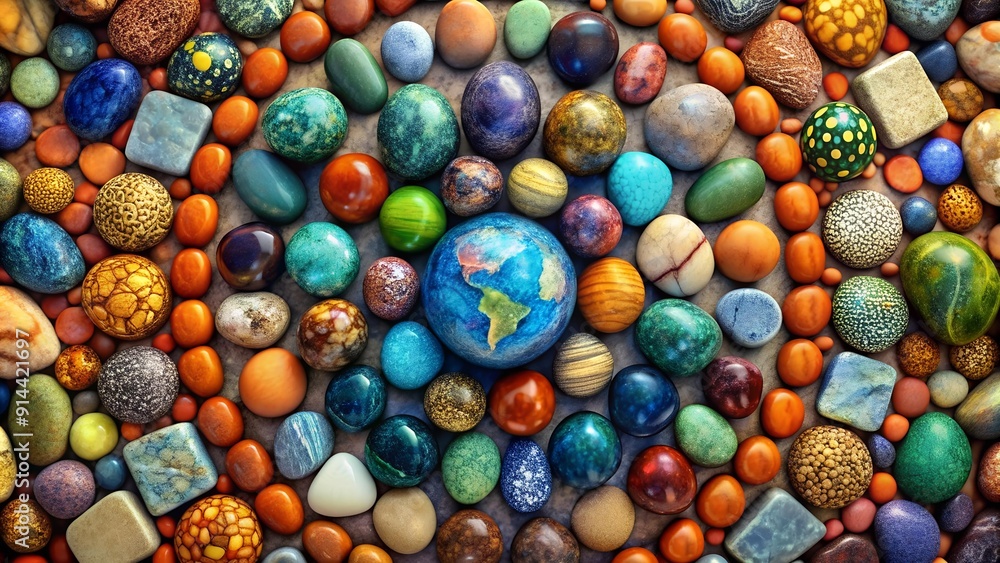 Poster a tapestry of earth: a generative ai rendering of multicolored stones in a geometric mosaic pattern 