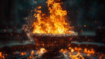 Eternal flame in ornate bowl - generative ai