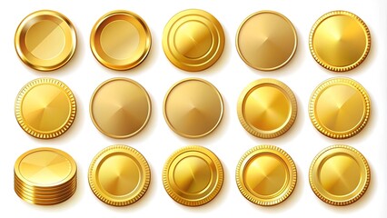 Glimmering Gold Coins: A Collection of Blank Golden Coins for Your Designs  AI Generated