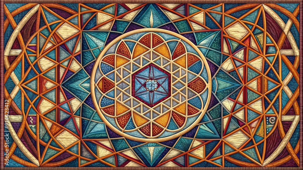 Poster abstract tapestry of intertwined geometric shapes generative ai