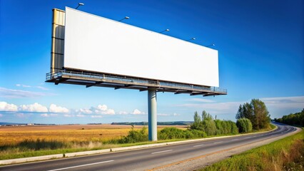 Billboard on the side of the road with clear blue sky in the background, advertising, marketing, message, communication