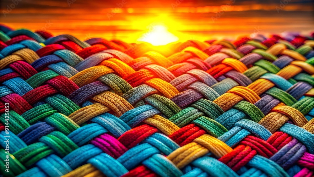 Poster a tapestry of hope: a chain of intertwined threads against a setting sun generative ai