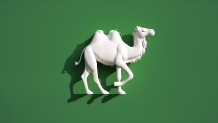 Obraz premium Isolated 3D illustration of a realistic white wild camel symbol with shadow on a green background