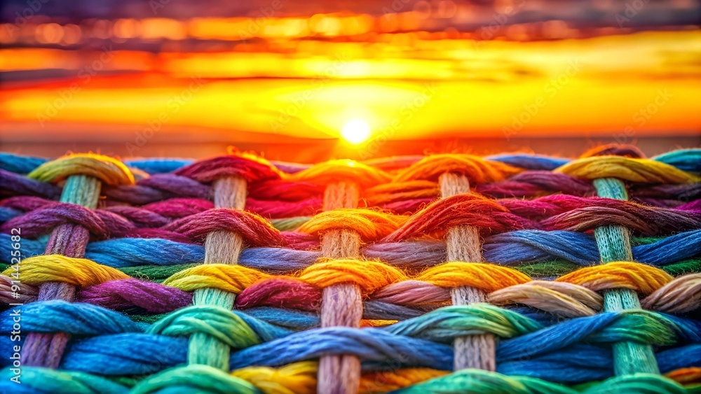 Poster a tapestry of hope: a chain of intertwined threads against a setting sun ai generated