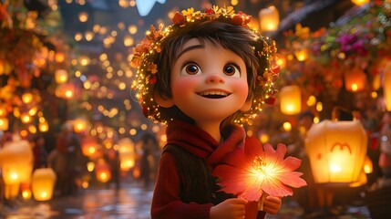 Charming Martin Day with animated characters enjoying lantern parades and festive activities in autumn