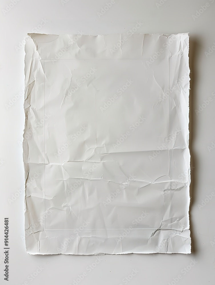 Poster crumpled paper texture on white background with empty space