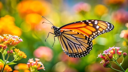 Fototapeta premium Monarch Majesty: A Symphony of Orange, Black, and White AI Generated