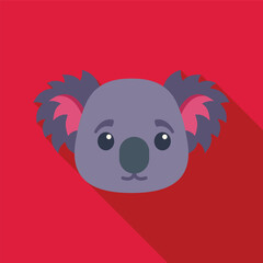 Cute cartoon koala bear face showing emotion on red background