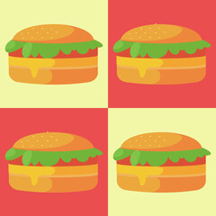 burger vector flat pattern design with yellow and red background