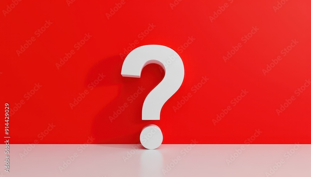 Aufkleber white question mark on a red background with a clean white surface.