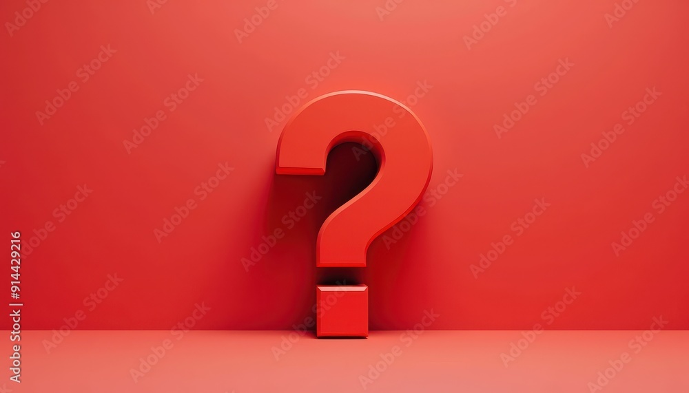 Poster giant red question mark against a matching red background.