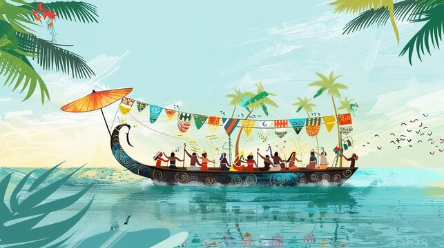 illustration of snakeboat race in Onam celebration background for Happy Onam festival of South India Kerala