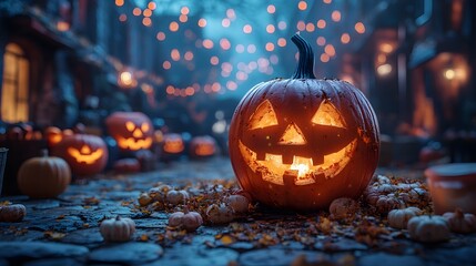 Festive Halloween party with animated characters enjoying spooky games costumes and treats