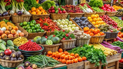 Vibrant Farmer's Market Stall with Fresh Produce  Generative AI