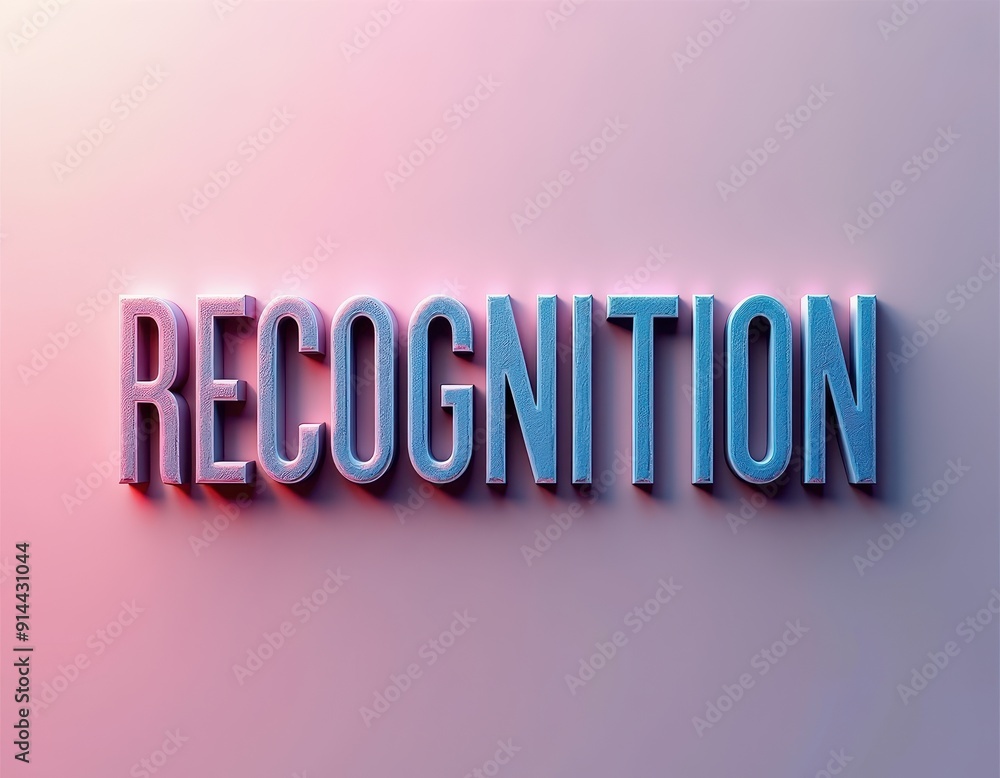 Poster 3d text 'recognition' with a multicolored gradient background.