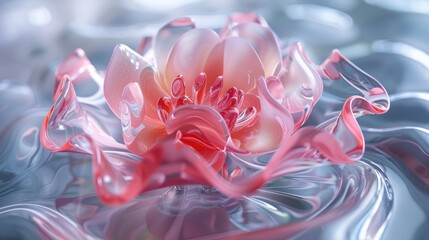 Abstract Pink Glass Flower with Light Reflections